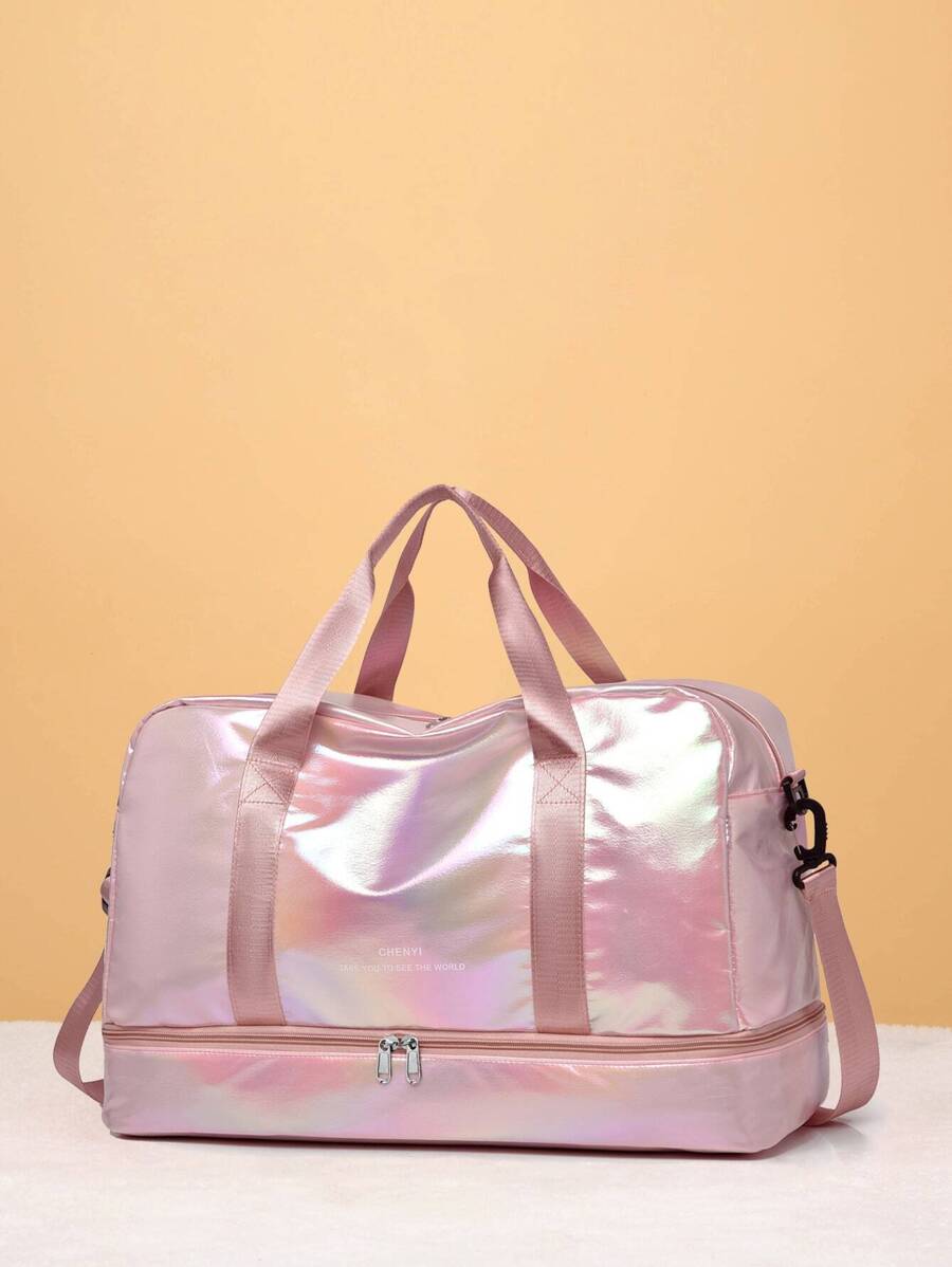 Túi du lịch chống thấm nước có ngăn riêng biệt ướt khô, túi vải thô dung tích lớn có ngăn đựng giày cho công việc du lịch, phòng tập thể dục, thể thao ngoài trời, đồ dùng học tập, đồ dùng học tập cho trường học, cho học sinh, túi du lịch theo phong cách tương lai Y2K, túi tối giản cho trường học, phụ kiện học tập - Hồng - Xem 1