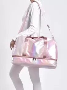Túi du lịch chống thấm nước có ngăn riêng biệt ướt khô, túi vải thô dung tích lớn có ngăn đựng giày cho công việc du lịch, phòng tập thể dục, thể thao ngoài trời, đồ dùng học tập, đồ dùng học tập cho trường học, cho học sinh, túi du lịch theo phong cách tương lai Y2K, túi tối giản cho trường học, phụ kiện học tập - Hồng - Xem 2