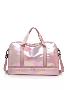 Túi du lịch chống thấm nước có ngăn riêng biệt ướt khô, túi vải thô dung tích lớn có ngăn đựng giày cho công việc du lịch, phòng tập thể dục, thể thao ngoài trời, đồ dùng học tập, đồ dùng học tập cho trường học, cho học sinh, túi du lịch theo phong cách tương lai Y2K, túi tối giản cho trường học, phụ kiện học tập - Hồng - Xem 4