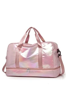 Túi du lịch chống thấm nước có ngăn riêng biệt ướt khô, túi vải thô dung tích lớn có ngăn đựng giày cho công việc du lịch, phòng tập thể dục, thể thao ngoài trời, đồ dùng học tập, đồ dùng học tập cho trường học, cho học sinh, túi du lịch theo phong cách tương lai Y2K, túi tối giản cho trường học, phụ kiện học tập - Hồng - Xem 5