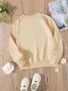 Toddler Girls Cat Print Sweatshirt - Khaki - View 2