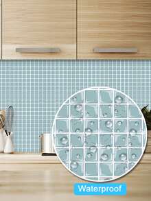1 Pieza Adhesivo Autoadhesivo De Mosaico Impermeable Para Pared De Cocina - Celeste - Ver 7