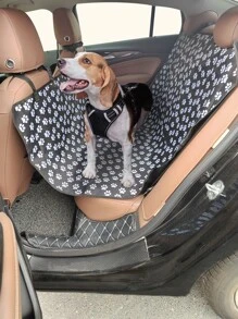 1pc 600d Printed Oxford Cloth Waterproof Pet Car Seat Cover For Back Seat, Ideal For Travel, Holiday And Car Trip - Black - View 1