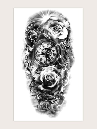 Etiqueta engomada del tatuaje, 1 hoja Tatuajes temporales con diseño de flores y relojes para mujeres, pegatinas de tatuajes para adultos, flor de tatuaje realista, para mujeres y niñas