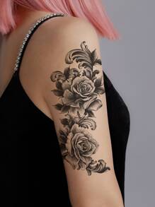 STARTTOOS Adesivo tatuaggio, 1 foglio di tatuaggi temporanei con motivo floreale per donne, adesivi tatuaggi per adulti, tatuaggio realistico di fiori, adatto per donne e ragazze