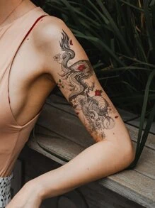 紋身貼紙，1 張中國龍臨時紋身女式，動物紋身貼紙成人，看起來真實假紋身，適合男士、女士和女孩 - 彩色 - 查看 2
