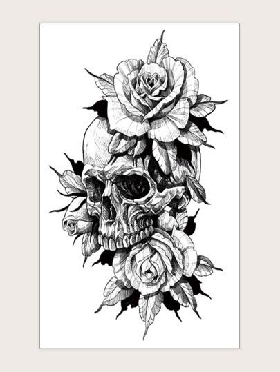 Tatuajes temporales, 1 hoja de tatuajes temporales de calavera y floral para mujeres, tatuajes adhesivos para adultos, tatuaje realista de flor y calavera para mujeres y niñas