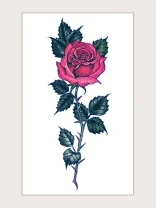 纹身贴纸，1 张玫瑰印花女士临时纹身，成人纹身贴纸，逼真纹身花，适合女性和女孩 - 彩色 - 查看 2