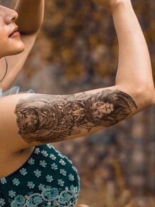 1張動物圖案紋身貼紙 - 黑色 - 查看 2