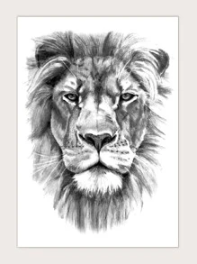 Nhãn Dán Hình Xăm , 1 Tấm Hình Sư Tử Hình Xăm Tạm Thời Cho Nữ , Hình Dán Xăm Người Lớn , Hình Xăm Giả Trông Thật , Dành Cho Nam Giới , Phụ Nữ Và Bé Gái - màu đen - Xem 1