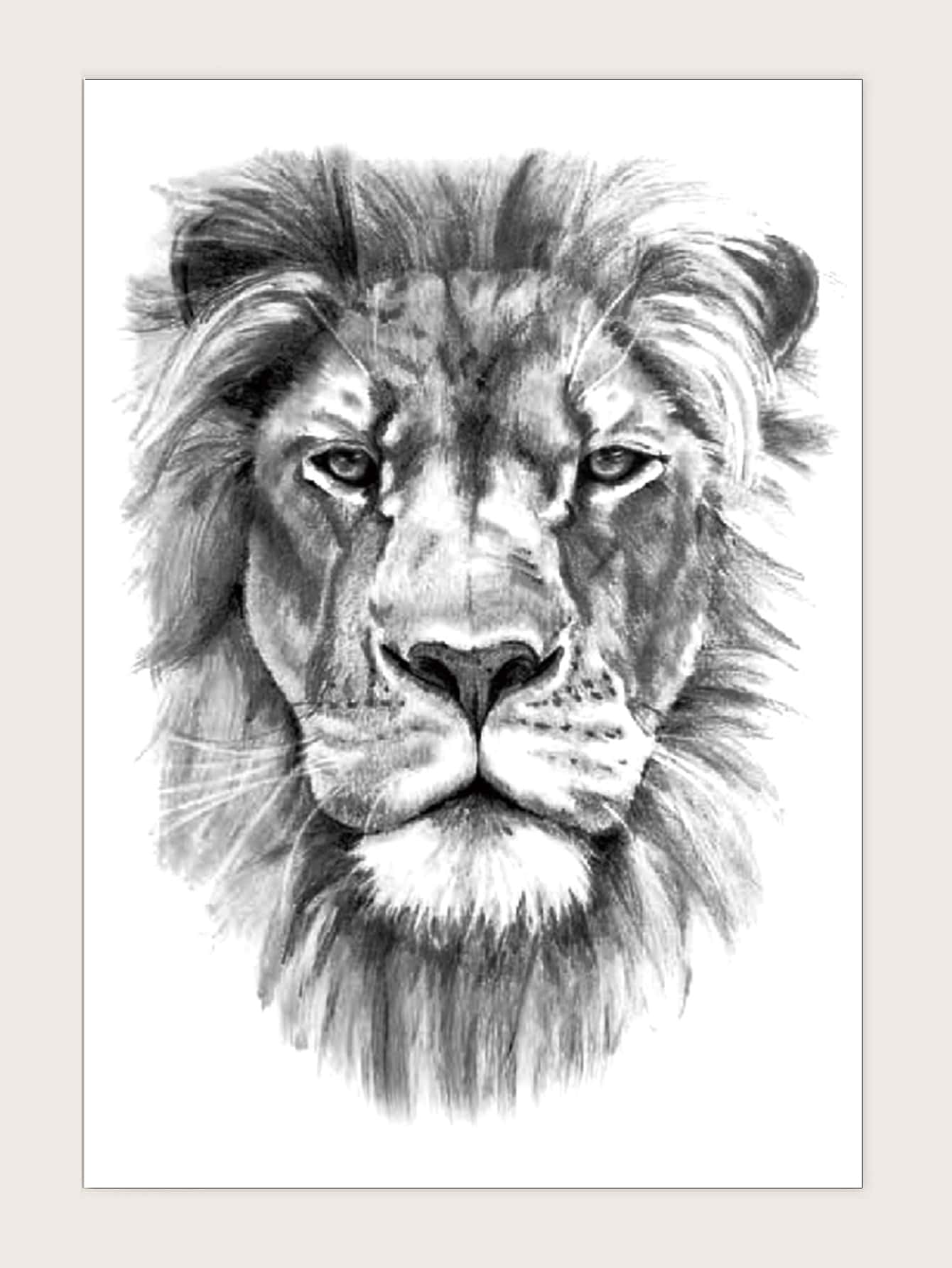 Nhãn Dán Hình Xăm , 1 Tấm Hình Sư Tử Hình Xăm Tạm Thời Cho Nữ , Hình Dán Xăm Người Lớn , Hình Xăm Giả Trông Thật , Dành Cho Nam Giới , Phụ Nữ Và Bé Gái - màu đen - Xem 1