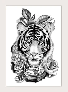 1sheet Tiger Pattern Tattoo Sticker - Black - View 1