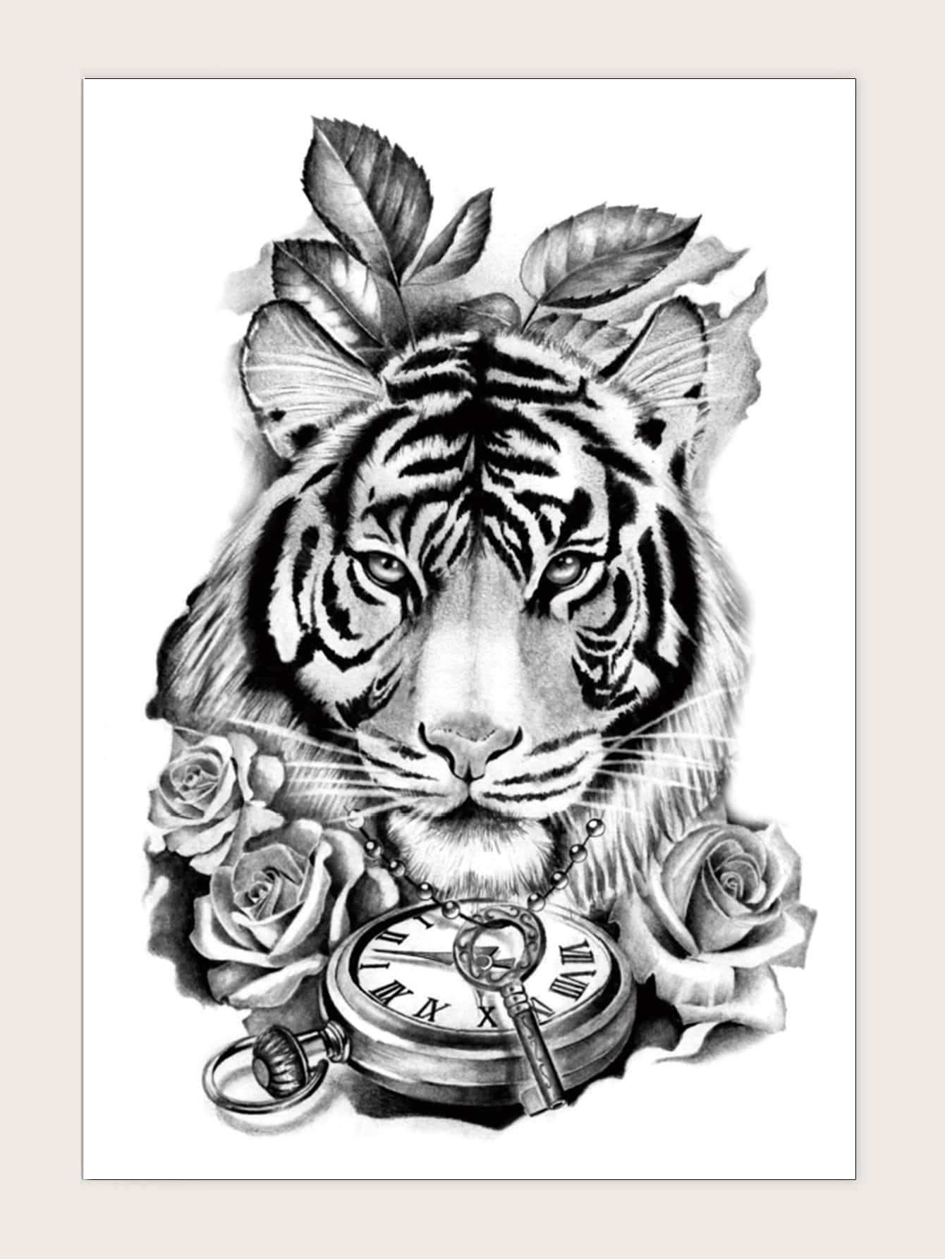 1sheet Tiger Pattern Tattoo Sticker - Black - View 1