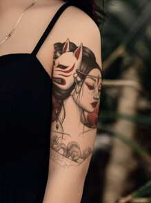 Etiqueta engomada del tatuaje, 1 hoja de tatuajes temporales gráficos de figuras florales para mujeres, pegatinas de tatuajes para adultos, flor de tatuaje realista, para mujeres y niñas - Multicolor - Ver 2