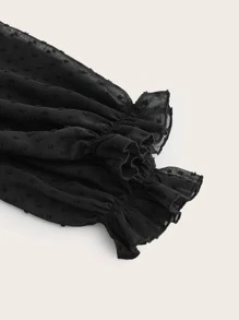 ROMWE PUNK Grunge Swiss Dot Off Shoulder Frill Trim Ruffle Hem Dress - Black - View 3