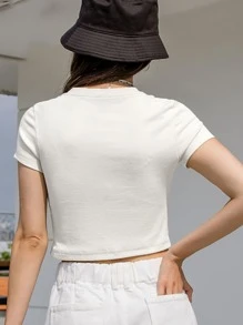 DAZY 星星印花鬆緊針織短袖上衣 - 白色 - 查看 2