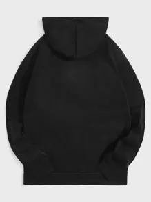 Men Bear Print Raglan Sleeve Drawstring Hoodie - Black - View 2