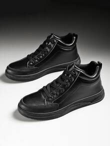 Men Minimalist Lace Up Front Skate Shoes - Black - View 1
