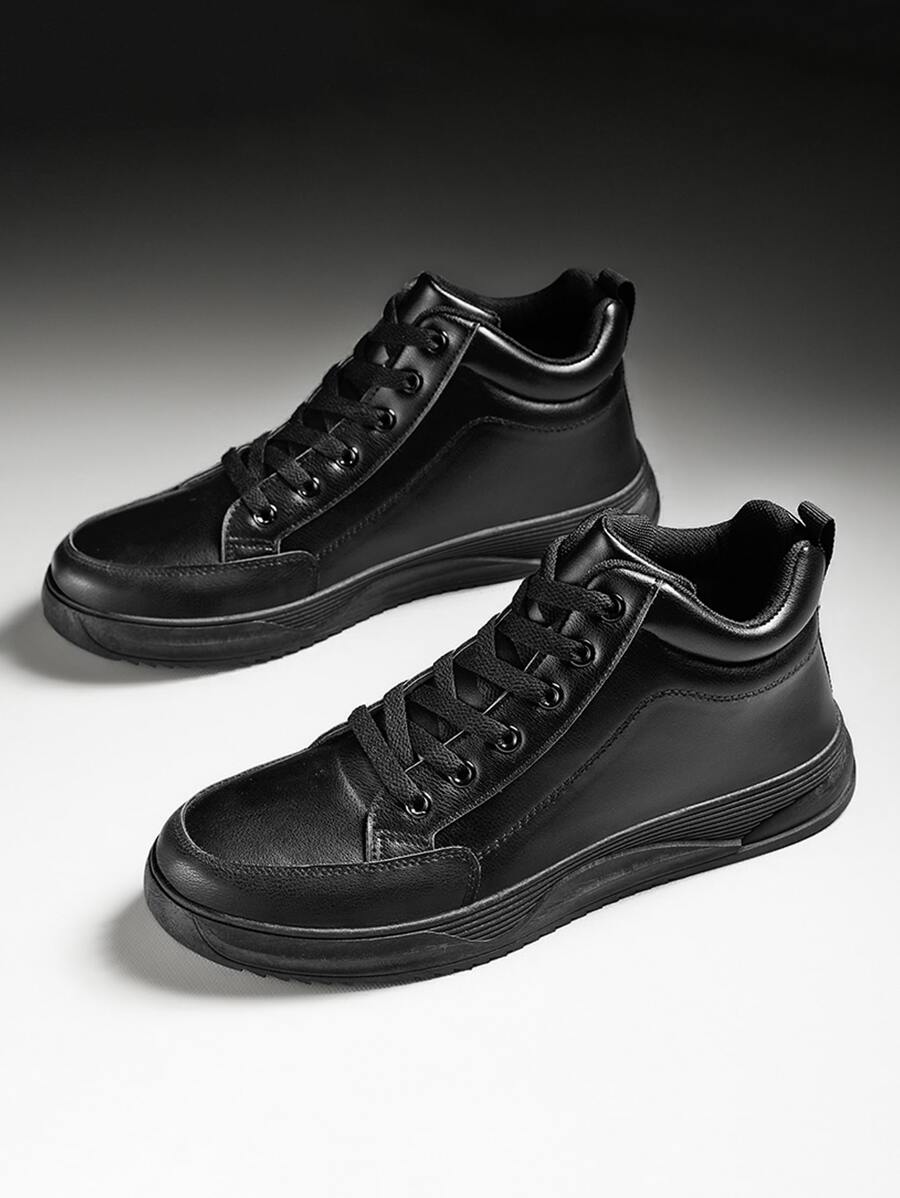 Men Minimalist Lace Up Front Skate Shoes - Black - View 1