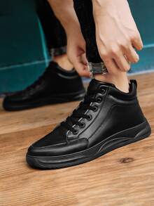 Men Minimalist Lace Up Front Skate Shoes - Black - View 3