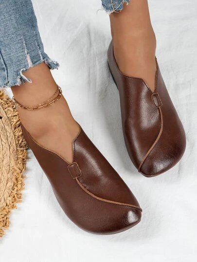 女士休闲百搭纯色平底乐福鞋