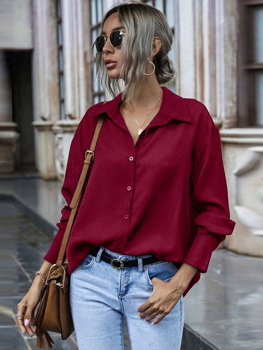 SHEIN Frenchy Button Up Drop Shoulder Shirt