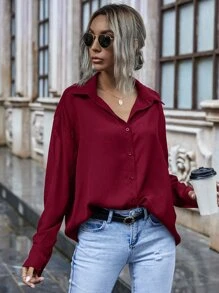 SHEIN Frenchy Button Up Drop Shoulder Shirt