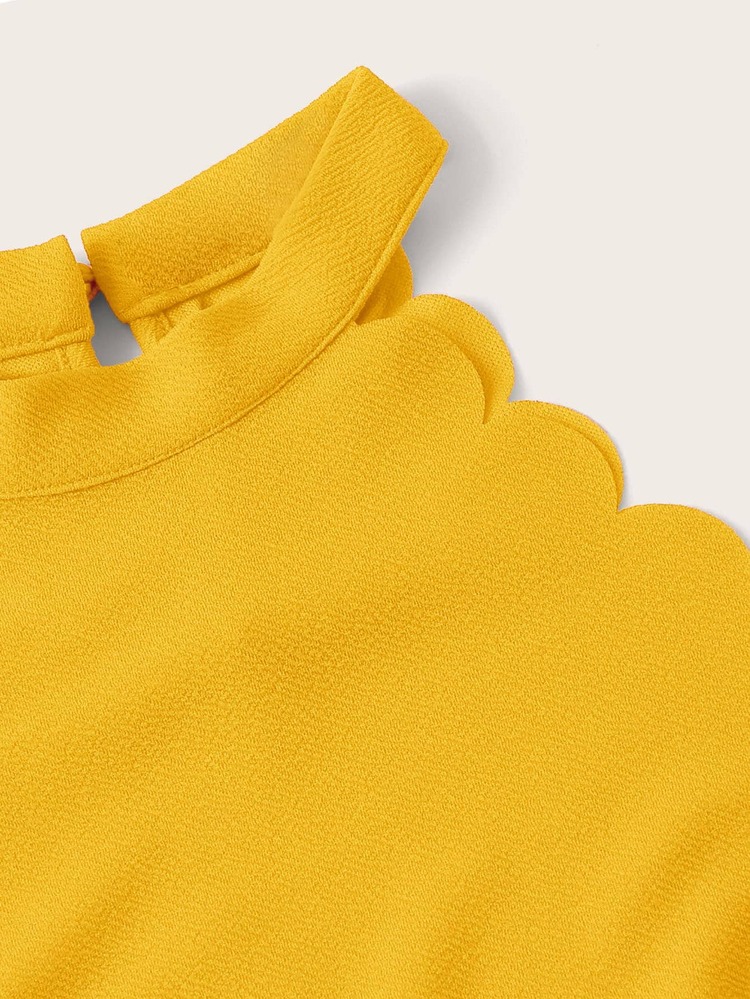 SHEIN Clasi Scallop Trim Halter Top - Yellow - View 3
