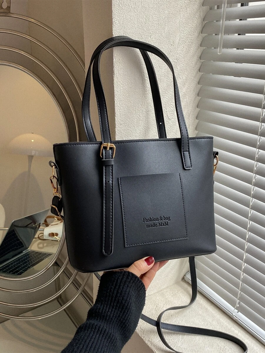 Bolsa cuadrada en relieve de letra - Negro - Ver 1