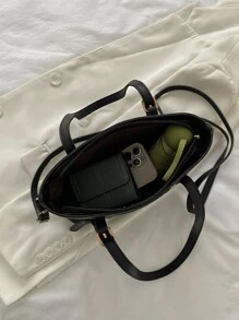 Bolsa cuadrada en relieve de letra - Negro - Ver 5