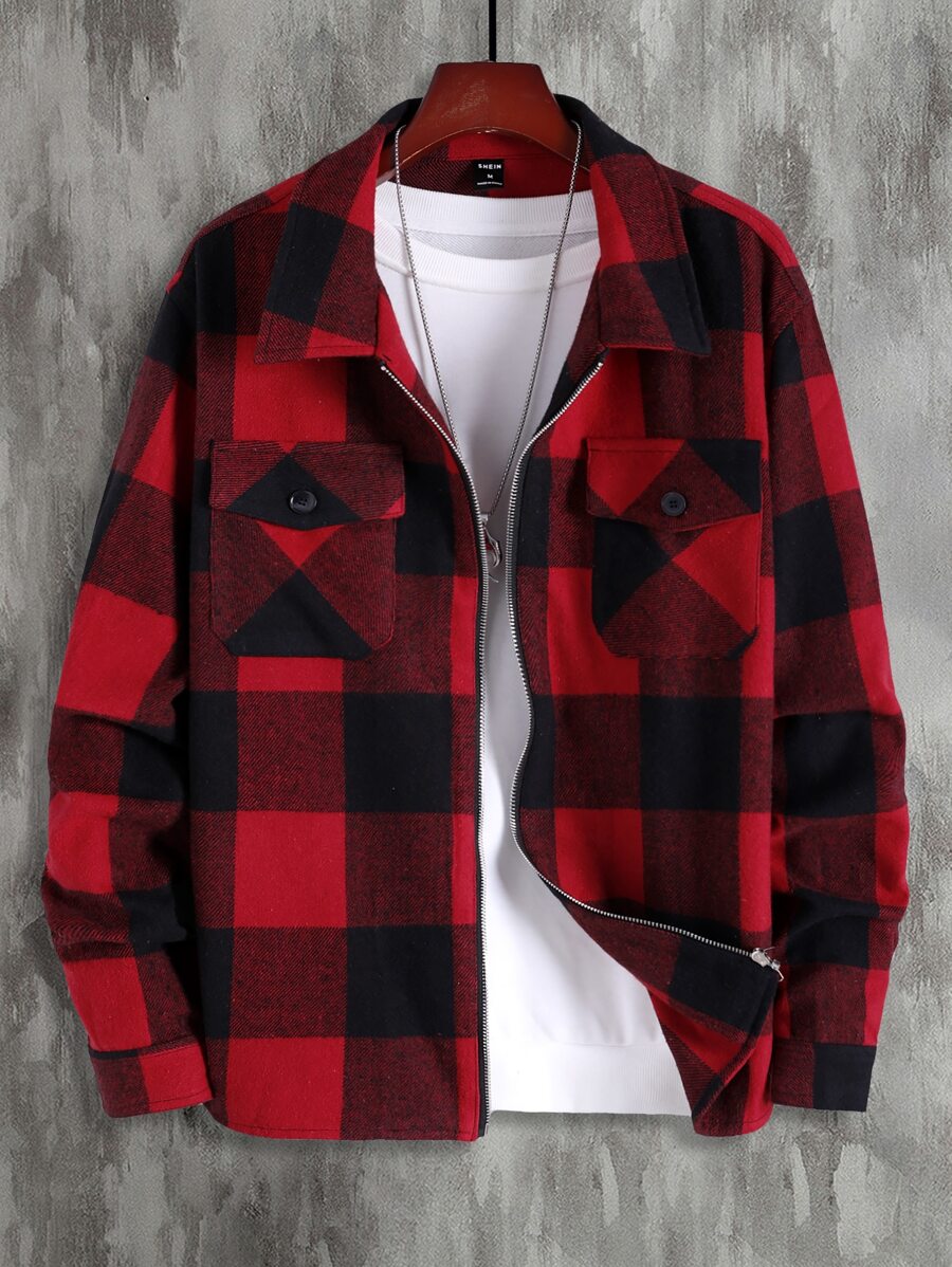 Manfinity Áo choàng Nam Túi Dây kéo Kẻ sọc Sẵn sàng - Màu Đỏ Sâu - Xem 1