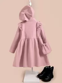 Toddler Girls Ruffle Trim Tweed Overcoat & Bag & Hat