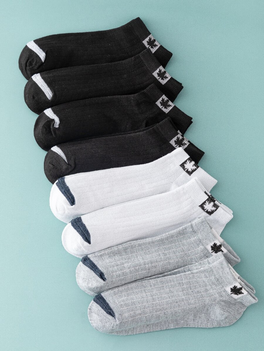 8pairs Men Maple Pattern Ankle Socks - Multicolor - View 1