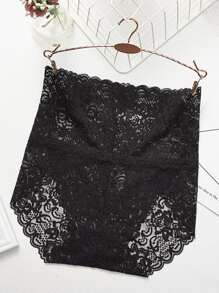 Wide Waistband Lace Panty Sexy Lingerie - Black - View 5