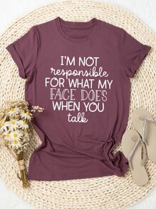 SHEIN LUNE Plus Slogan Graphic Tee - Mauve Purple - View 1