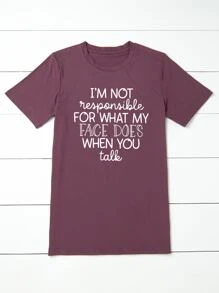 SHEIN LUNE Plus Slogan Graphic Tee - Mauve Purple - View 4