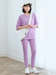 Mulvari Bộ đồ hai mảnh nữ màu trơn Giải trí - Màu Lilac Tím - Xem 1