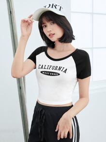SHEIN EZwear Áo thun nữ Khối Màu Lá thư Giải trí - trắng - Xem 1