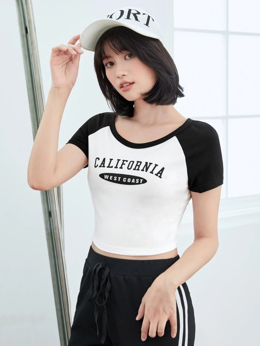 SHEIN EZwear Áo thun nữ Khối Màu Lá thư Giải trí - trắng - Xem 1