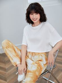SHEIN EZwear Short-Sleeved Ribbed Blouse - White - View 1