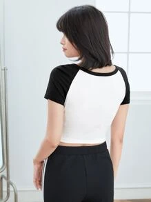 SHEIN EZwear Áo thun nữ Khối Màu Lá thư Giải trí - trắng - Xem 2
