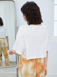SHEIN EZwear Short-Sleeved Ribbed Blouse - White - View 2