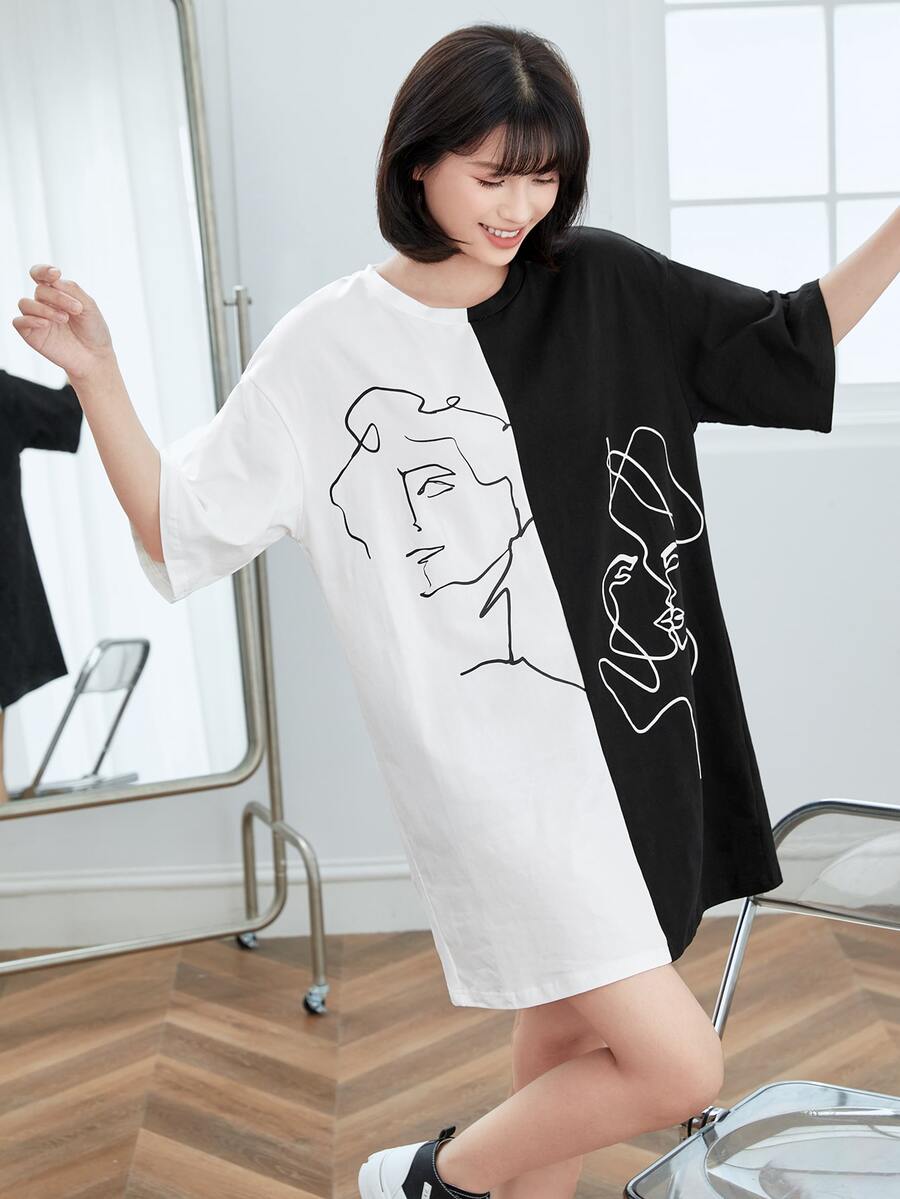 Muchica Đầm Khối Màu Con số Giải trí - Đen và trắng - Xem 1