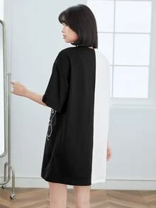 Muchica Đầm Khối Màu Con số Giải trí - Đen và trắng - Xem 2