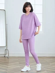 Mulvari Bộ đồ hai mảnh nữ màu trơn Giải trí - Màu Lilac Tím - Xem 6