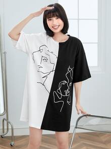 Muchica Đầm Khối Màu Con số Giải trí - Đen và trắng - Xem 3