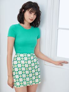 Muchica Neon Blue Rib-knit Crop Top - Mint Blue - View 4