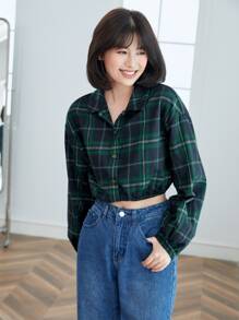 SHEIN EZwear Áo sơ mi Thả vai In Tartan Mùa vụ - Nhiều màu - Xem 1