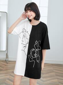 Muchica Đầm Khối Màu Con số Giải trí - Đen và trắng - Xem 5