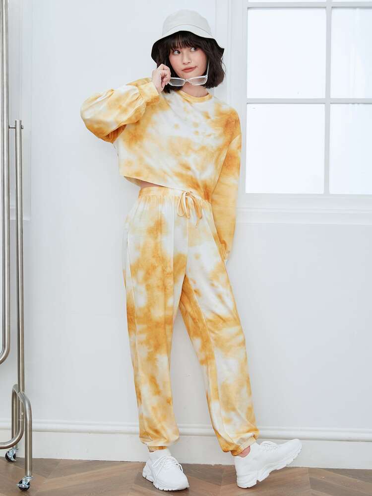 Muchica Tie Dye Pullover & Joggers Set - Yellow - View 3